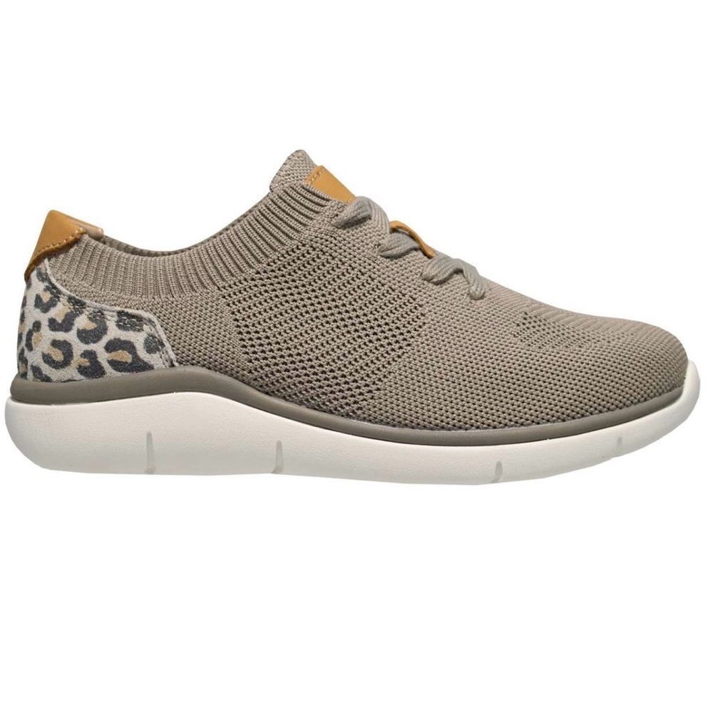 Propet Breathable Knit Sock Athletic Athleisure Animal Print Sneakers in Sand